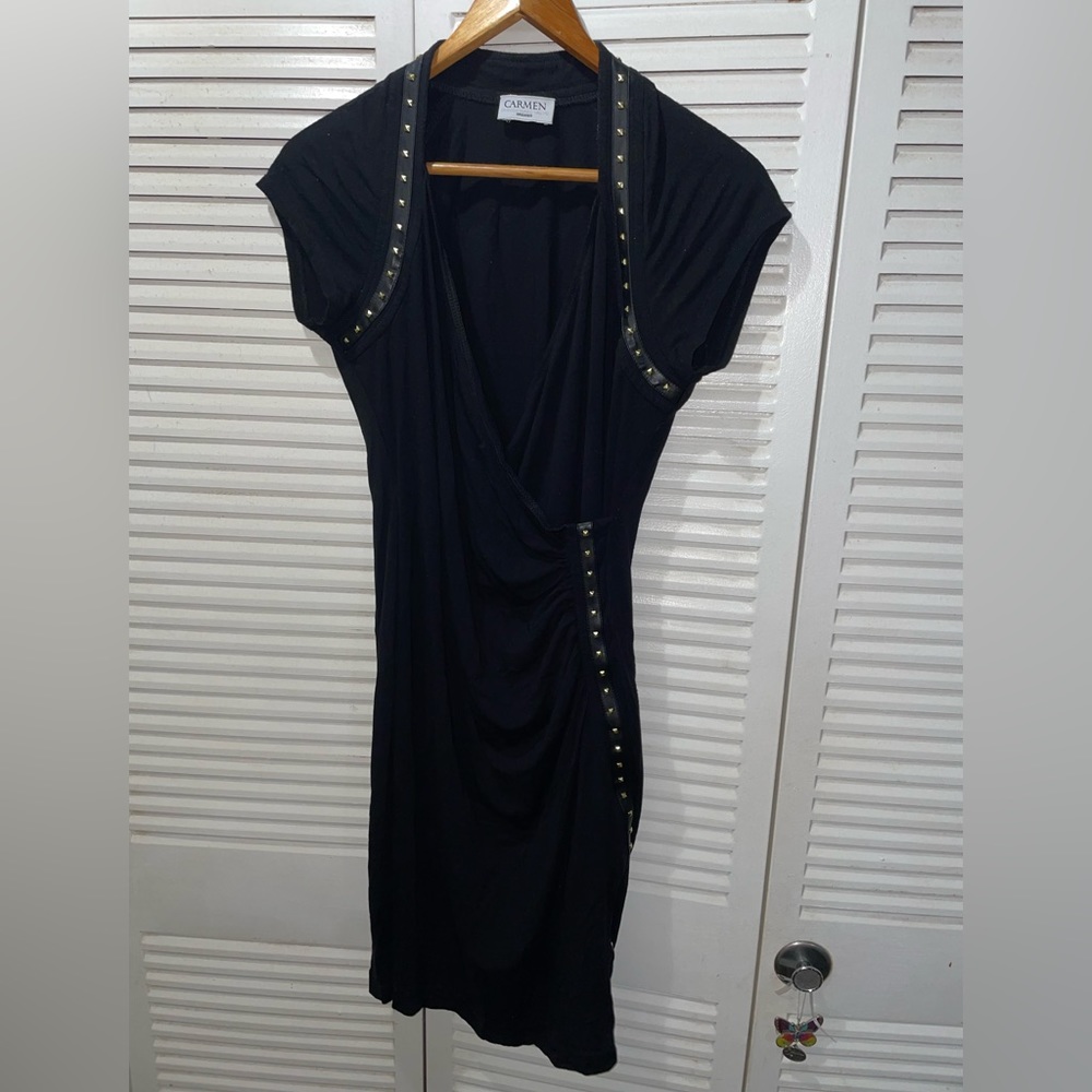 Carmen Marc Valvo MIDI Body Con Dress Size Large Women’s Black Gold